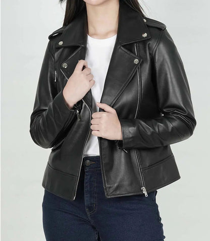 Women's Amber Asymmetrical Black Leather Jacket image 0