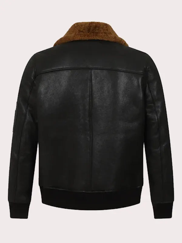 Mens Black Bomber Aviator Shearling Jacket image 1
