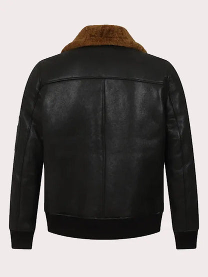 Mens Black Bomber Aviator Shearling Jacket image 1