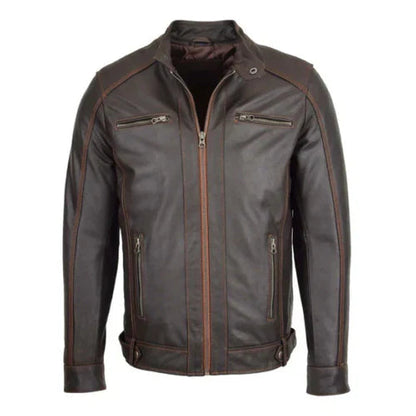 Men's Ethan Classic Brown Biker Leather Jacket image 0