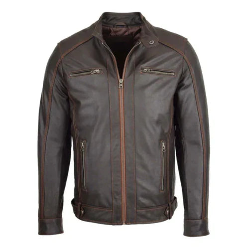 Men's Ethan Classic Brown Biker Leather Jacket image 0
