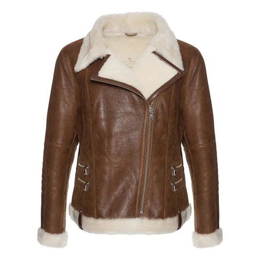 Women's Brown Merino Faux Shearling Leather Jacket image 0