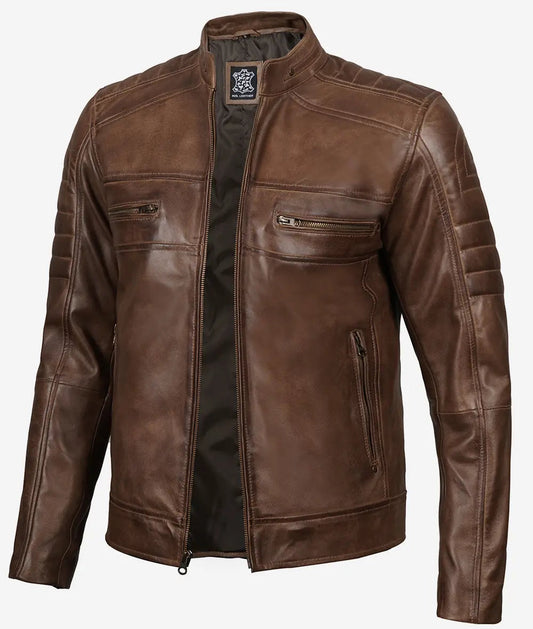 Men's Coffee Brown Biker Leather Jacket image 0