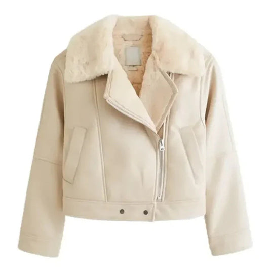 Women's White Shearling Leather Jacket image 0