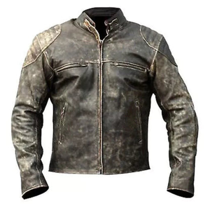 Vintage Distressed Black Biker Motorcycle Genuine Real Leather Jacket image 0
