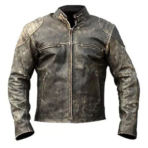 Vintage Distressed Black Biker Motorcycle Genuine Real Leather Jacket image 0
