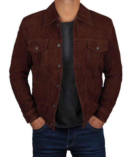 Men's Dark Brown Trucker Suede Jacket image 0