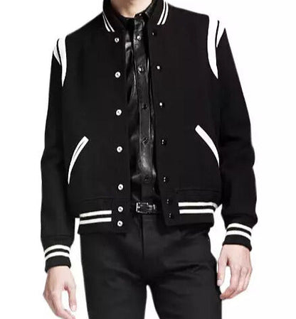 Men's Black Letter Man Jacket With White Details - Wool Blend image 0