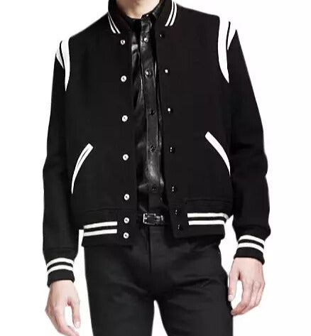 Men's Black Letter Man Jacket With White Details - Wool Blend image 0