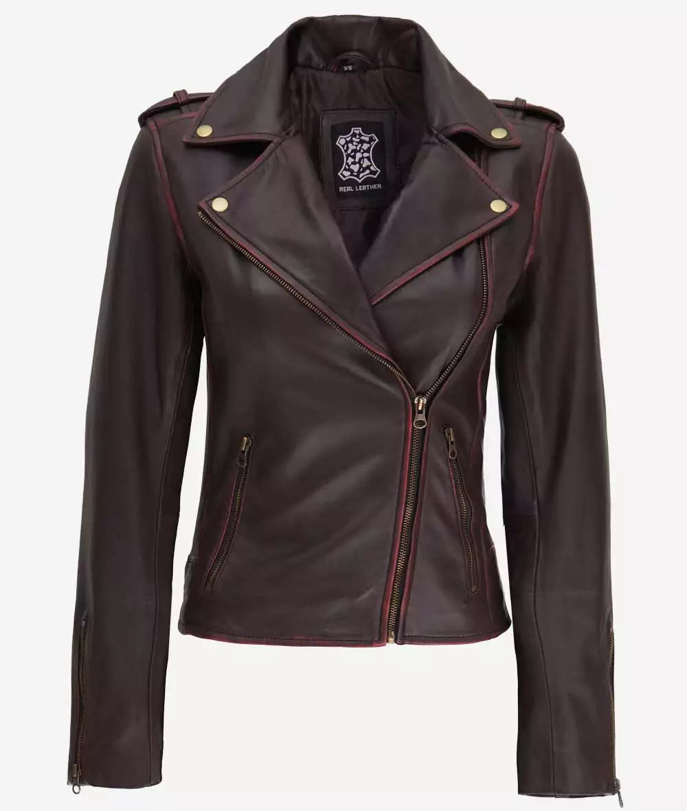 Women's Asymmetrical Dark Brown Moto Leather Jacket image 0