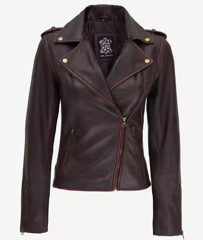 Women's Asymmetrical Dark Brown Moto Leather Jacket image 0