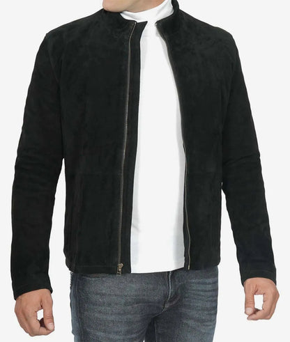 Men's Premium Real Suede Biker Jacket in Black image 1