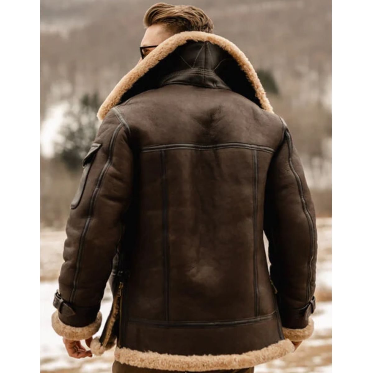 Men’s Brown B3 Flying Shearling Leather Long Jacket image 1