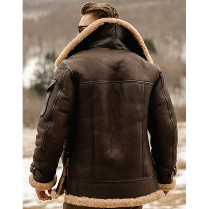 Men’s Brown B3 Flying Shearling Leather Long Jacket image 1