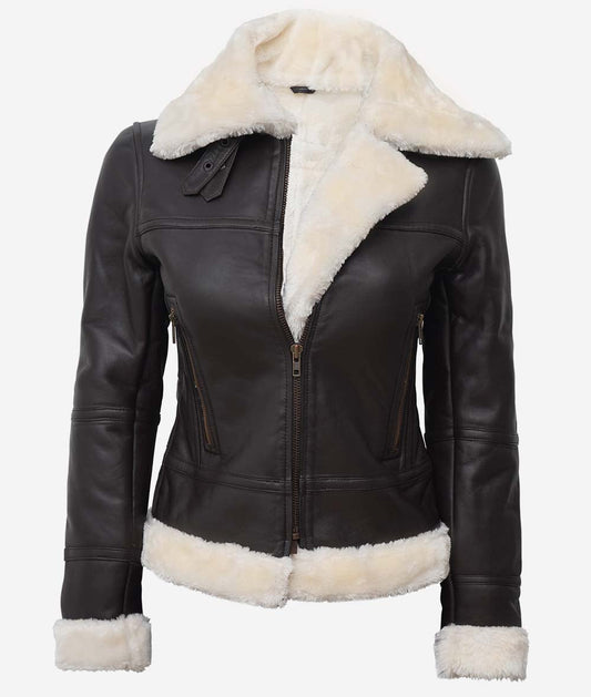 Women's B3 Dark Brown Shearling Leather Jacket image 0
