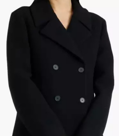 Shalon Women's Black Double Breasted 3/4 Length Wool Coat image 1