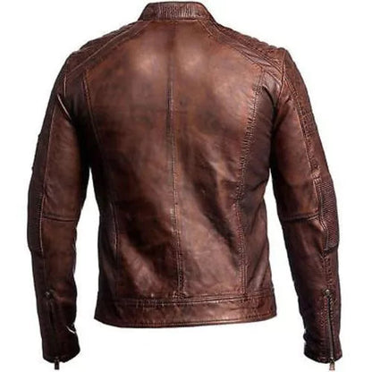 Vintage Distressed Brown Biker Motorcycle Genuine Real Leather Jacket image 1