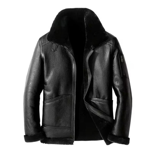 Men's B3 Faux Shearling Black Bomber Leather Jacket image 0