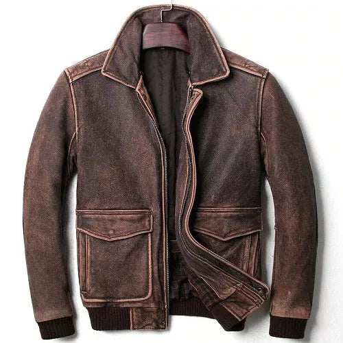 A2 Bomber Flight Distressed Brown Genuine Leather Jacket image 0