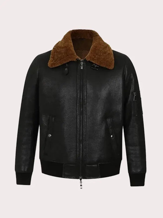 Mens Black Bomber Aviator Shearling Jacket image 0