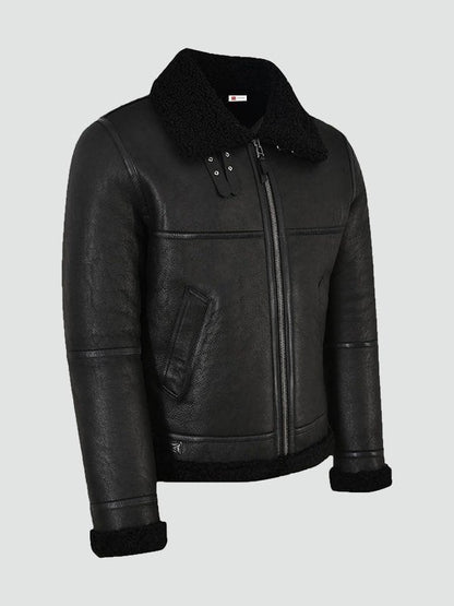 Mens Jet Black Shearling Jacket image 1