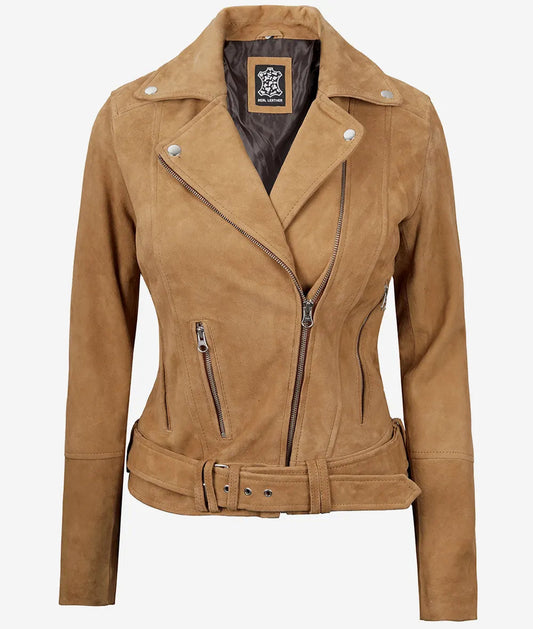 Women's Brown Premium Suede Moto Jacket image 0