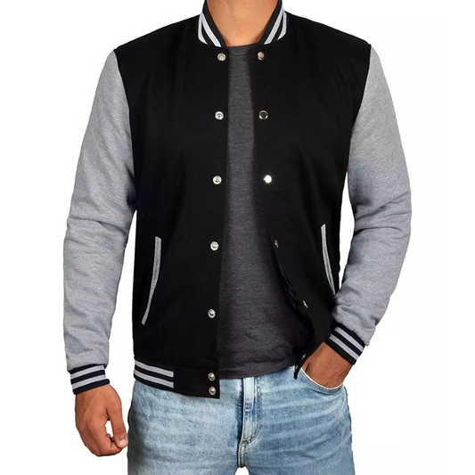 Men's Black & Grey Baseball Varsity Jacket - Bomber Style image 0