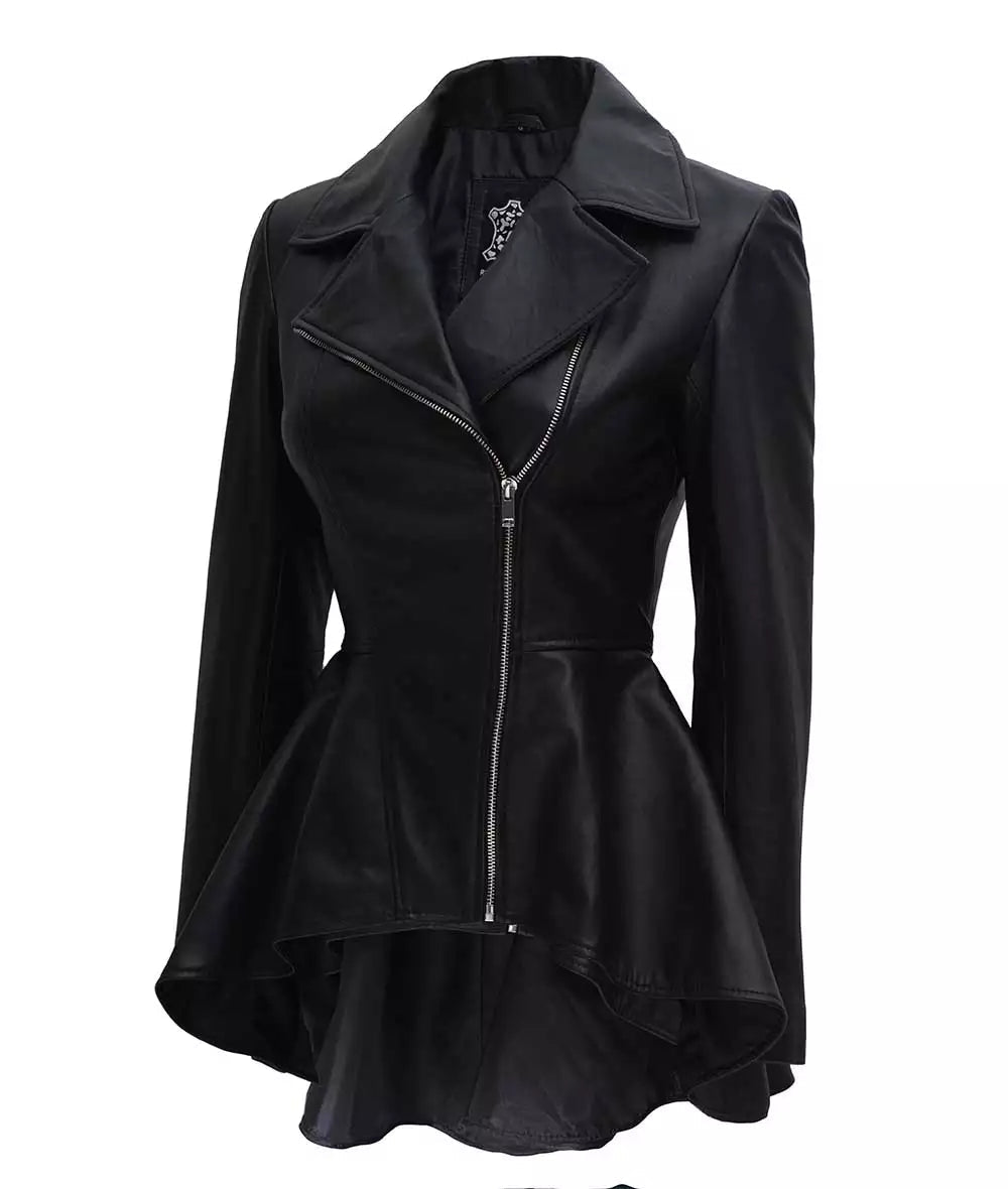 Women's Clarissa Peplum Black Leather Jacket image 1
