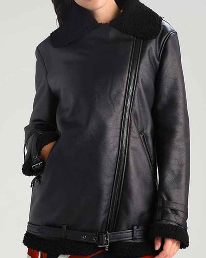 Womens Black Aviator Jacket image 2