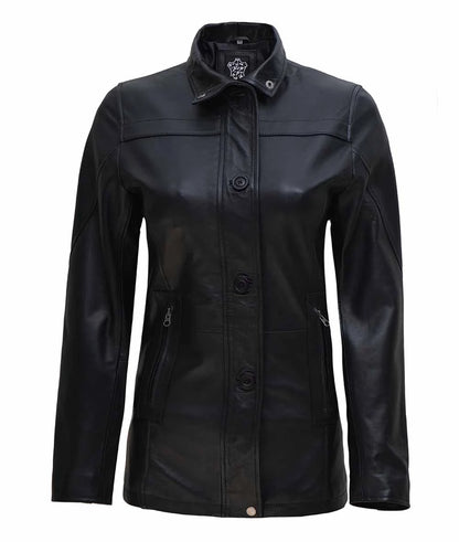 Bristol Women's Black 3/4 Length Leather Car Coat image 3
