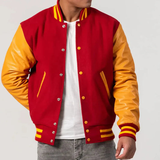 Men's Scarlet & Bright Gold Varsity Jacket image 0