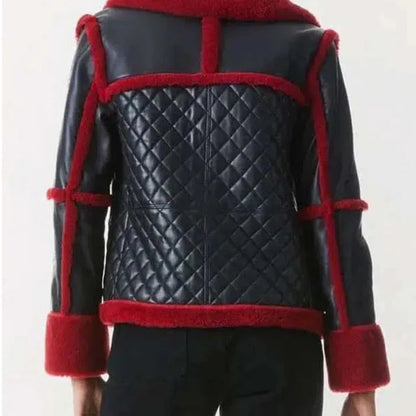 Women's Red Faux Fur Aviator Leather Jacket image 1