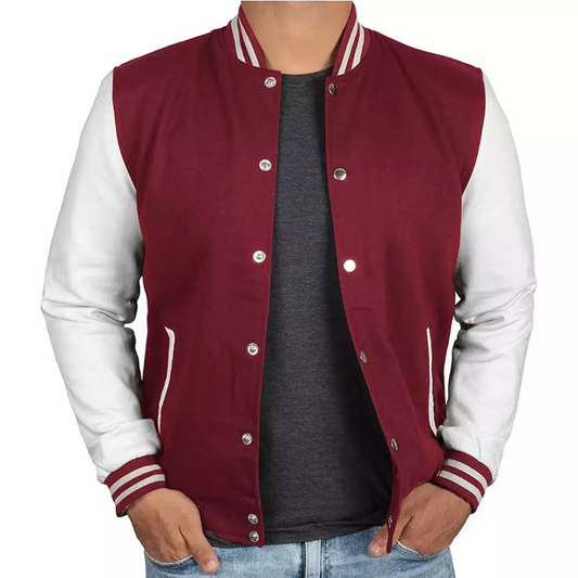Men's Maroon White-Sleeved Varsity Jacket - Letterman Baseball Style image 0