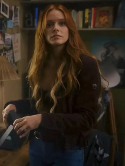 Abigail Cowen Fate The Winx Saga S2 Maroon Suede Jacket image 2