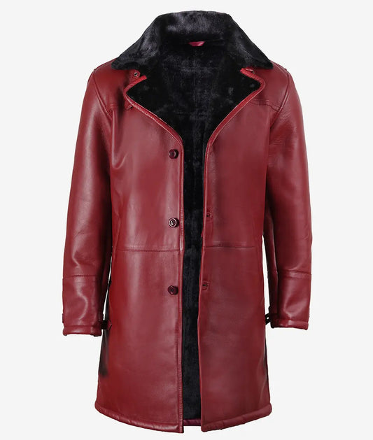 Men's Leather Maroon Coat with Black Shearling Fur image 0