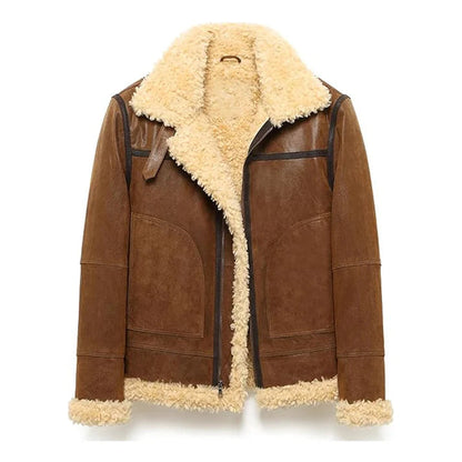 Men's Aviator Adjustable Warm Faux Shearling Leather Jacket image 0