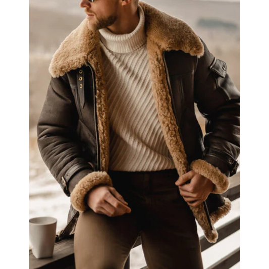 Men’s Brown B3 Flying Shearling Leather Long Jacket image 0