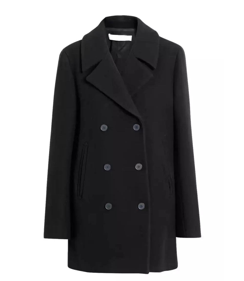 Shalon Women's Black Double Breasted 3/4 Length Wool Coat image 0
