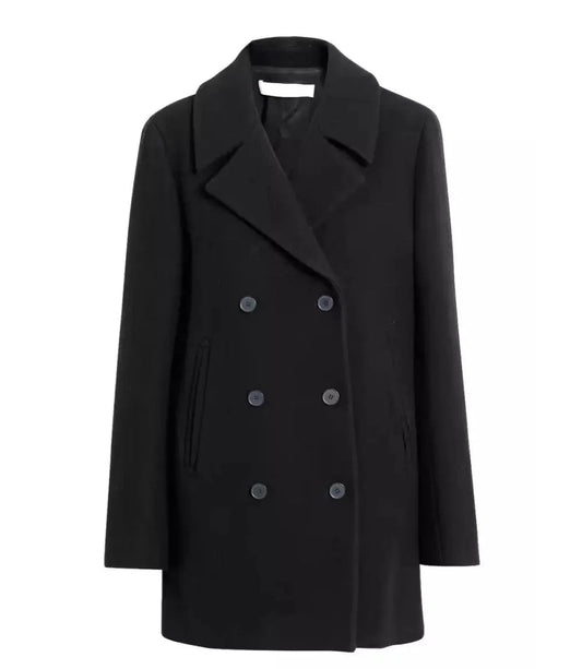 Shalon Women's Black Double Breasted 3/4 Length Wool Coat image 0
