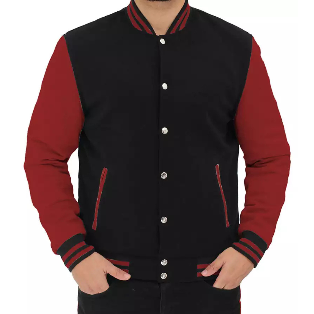 Men's Black and Maroon-Sleeved Varsity Jacket - Letterman Baseball Style image 1