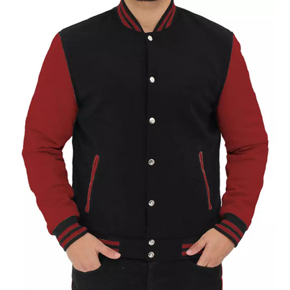 Men's Black and Maroon-Sleeved Varsity Jacket - Letterman Baseball Style image 1