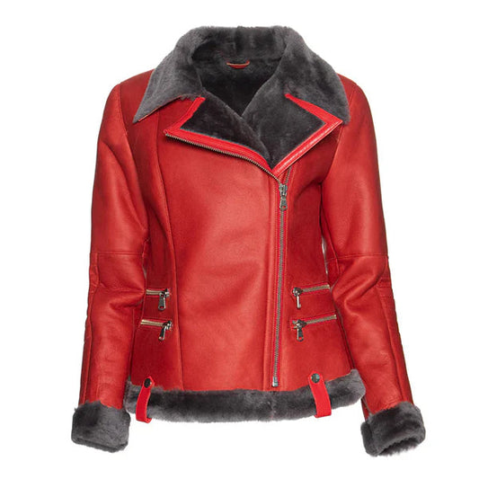 Women's Spanish Merino Red Shearling Leather Jacket image 0
