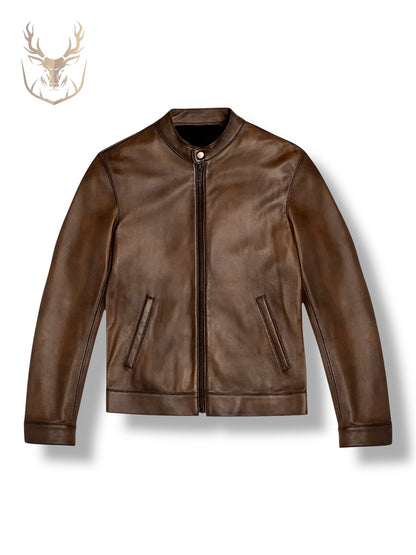 Mocha Brown Café Racer Jacket For Men.