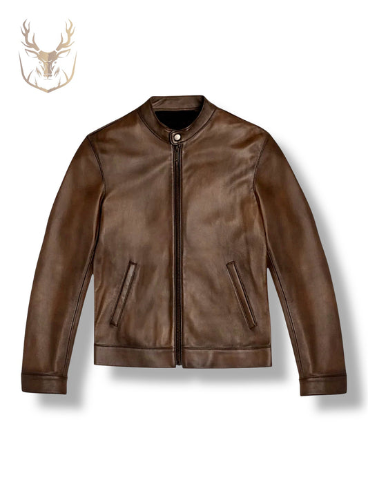 Mocha Brown Café Racer Jacket For Men.