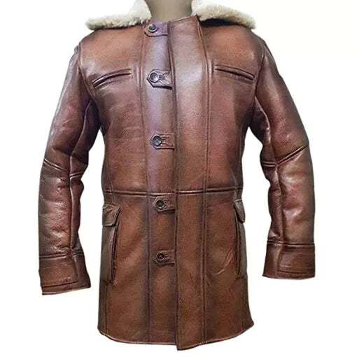 Bane Coat Brown Genuine Leather Coat Faux Shearling Costume image 0