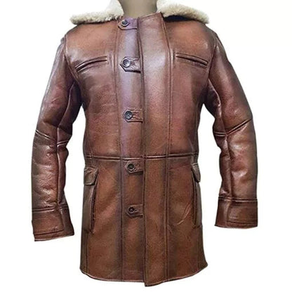 Bane Coat Brown Genuine Leather Coat Faux Shearling Costume image 0