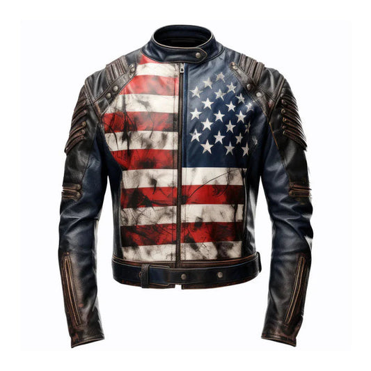 Men's USA Flag Casual Motorcycle Leather Jacket image 0