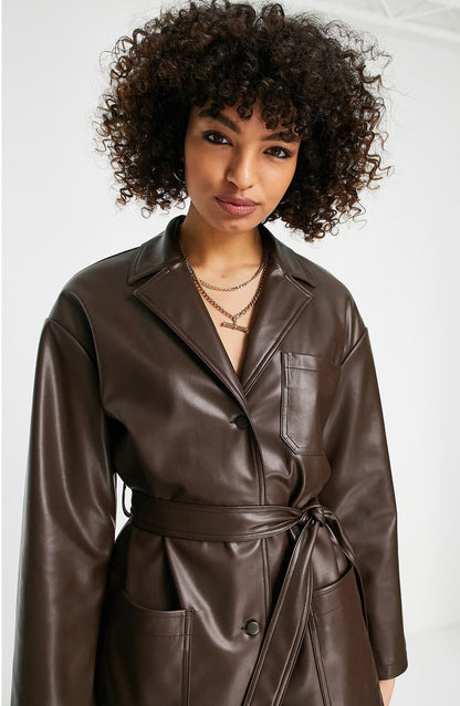 Belted Faux Leather Shirt Jacket image 3