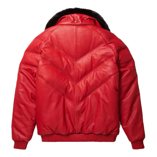 Men's V-Bomber Faux Shearling Red Leather Jacket image 1