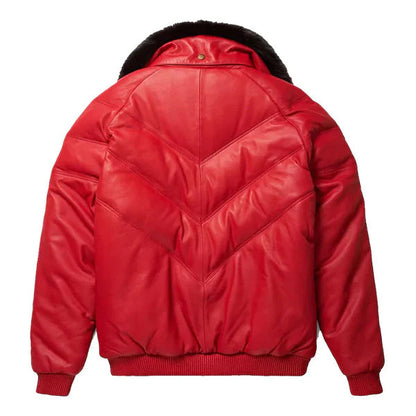 Men's V-Bomber Faux Shearling Red Leather Jacket image 1